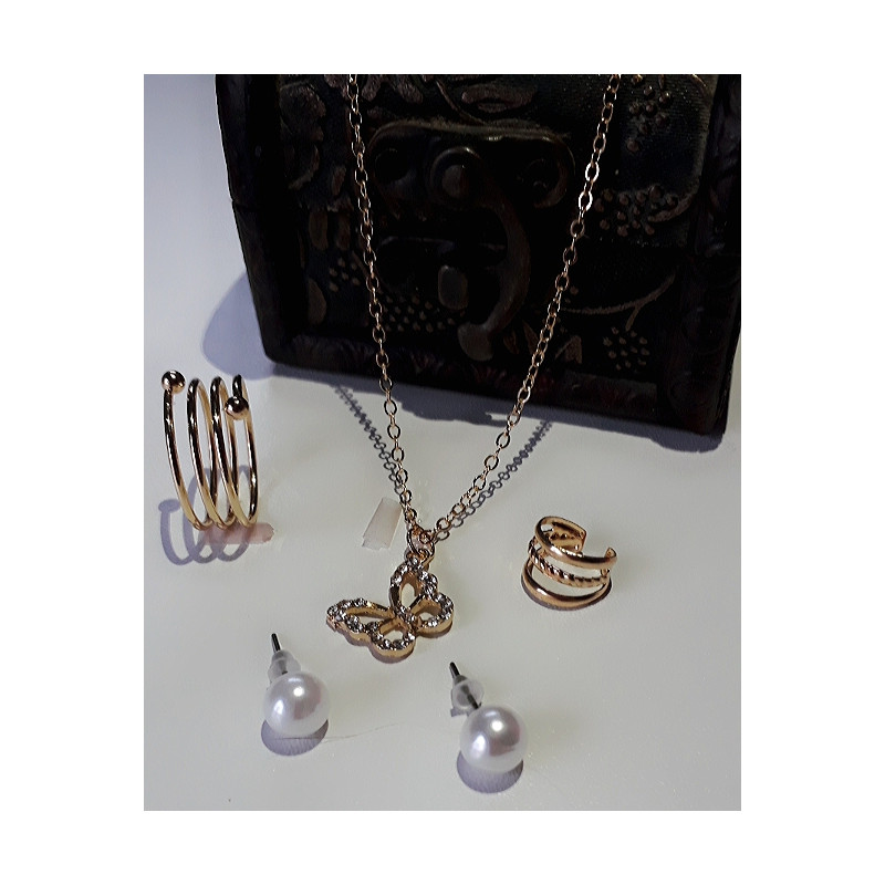 SET DE CADENA MARIPOSA+ANILLO+ARETES