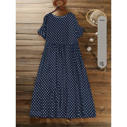 VESTIDO AZUL MARINO CON CÍRCULOS BLANCOS